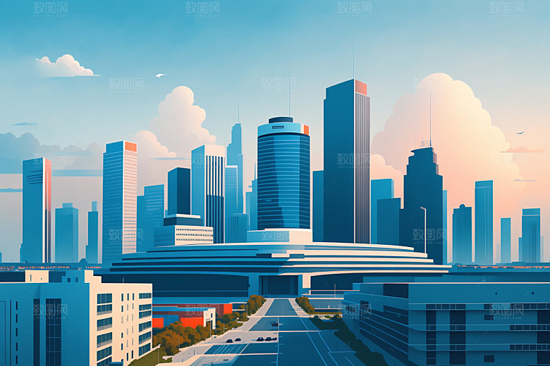 城市都市地标插画