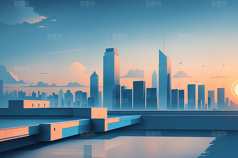 城市摩天大楼地标插画