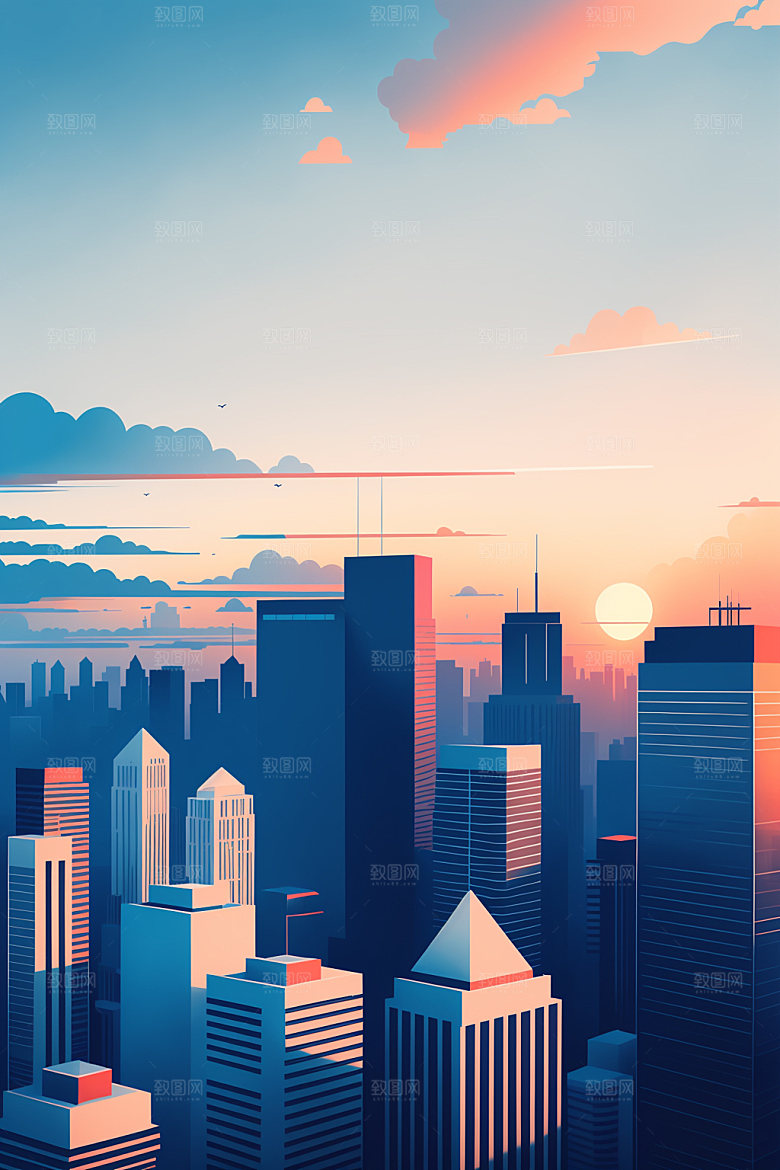 城市楼房摩天大楼插画