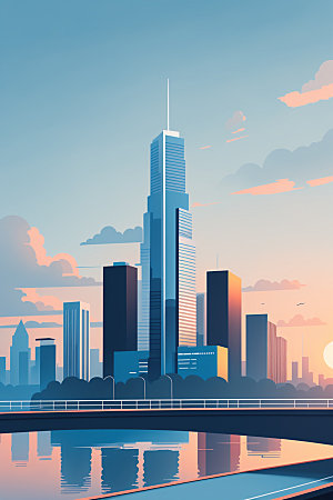 城市都市地标插画