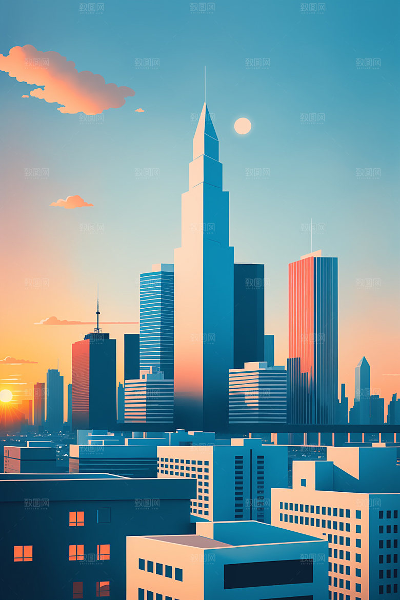 城市都市大厦插画