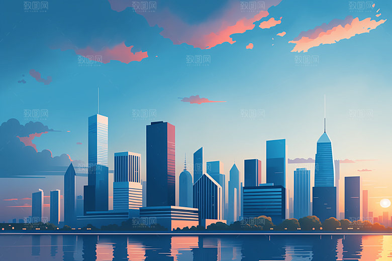 城市摩天大楼楼房插画