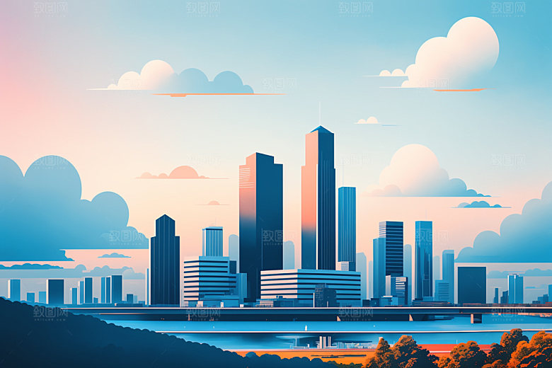 城市简约都市插画