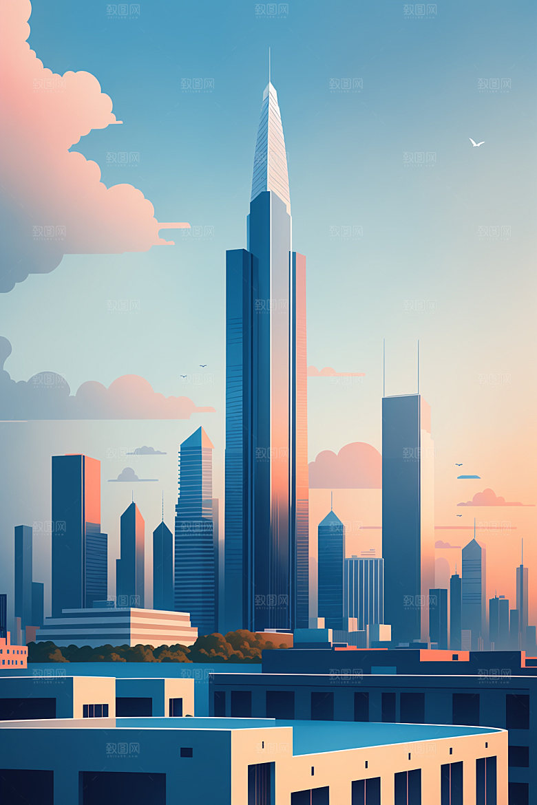 城市简约美式插画