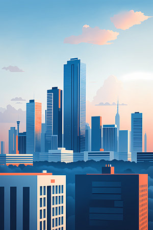 城市楼房地标插画