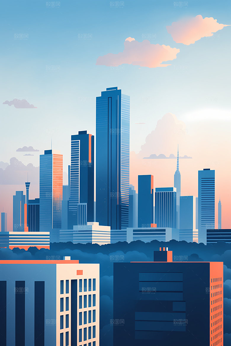 城市楼房地标插画