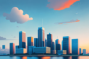 城市美式扁平风插画