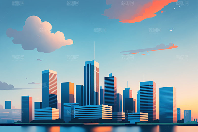 城市美式扁平风插画