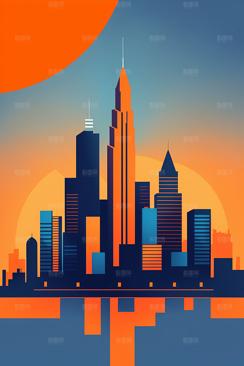 城市楼房地标插画