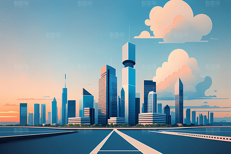城市简约扁平风插画