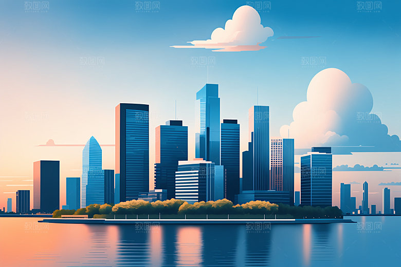 城市摩天大楼都市插画