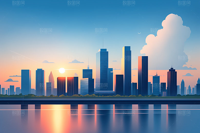 城市摩天大楼楼房插画
