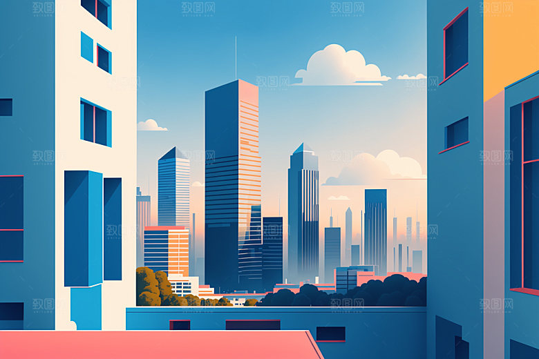 城市都市美式插画