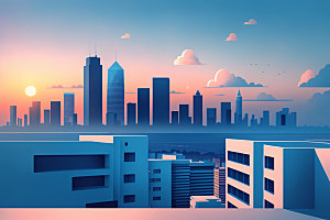 城市楼房摩天大楼插画
