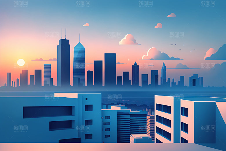 城市楼房摩天大楼插画