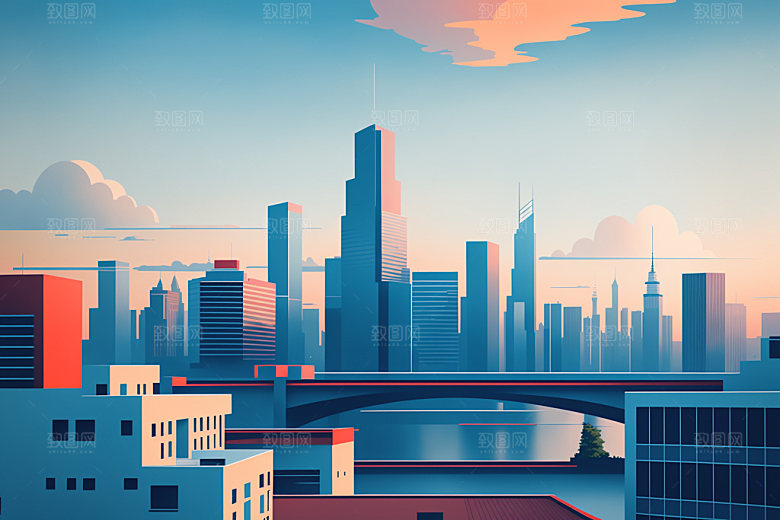 城市都市摩天大楼插画