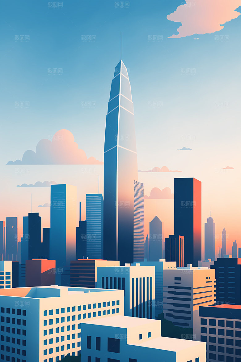 城市扁平风楼房插画