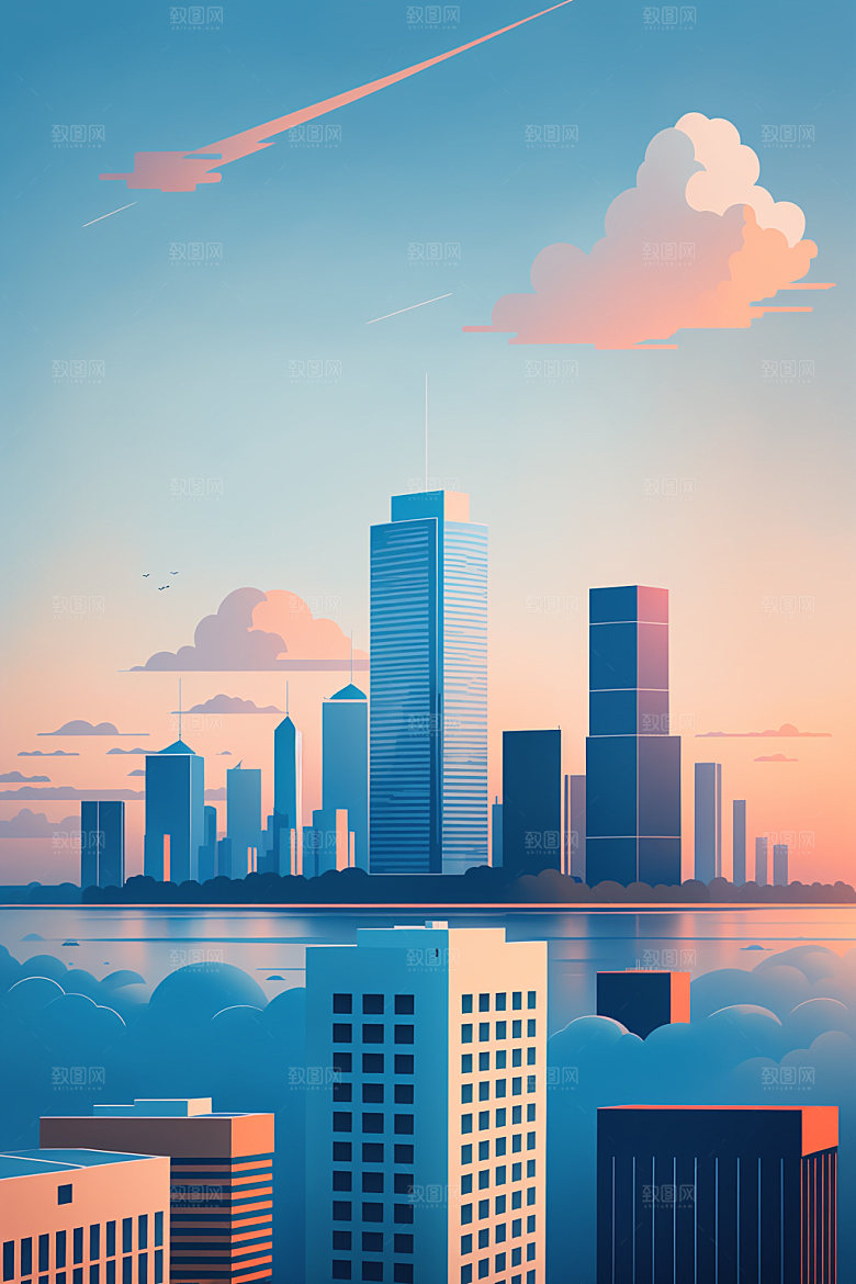 城市摩天大楼艺术插画