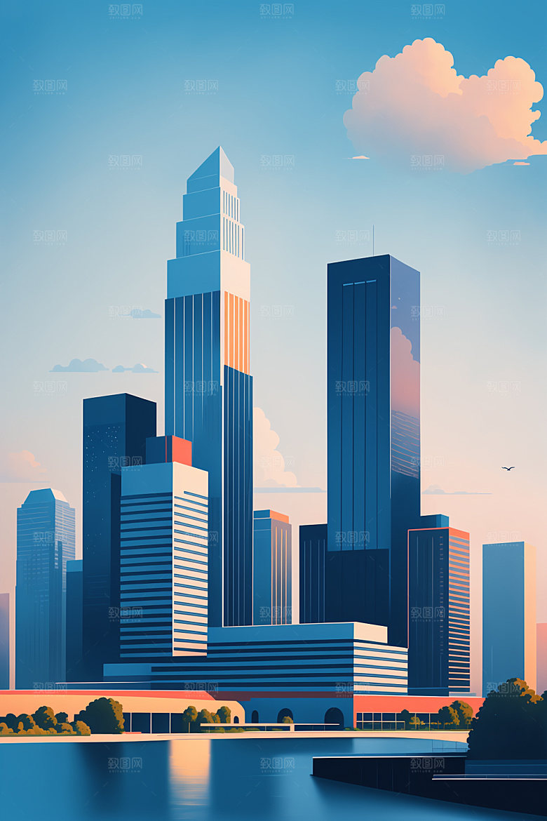 城市地标艺术插画