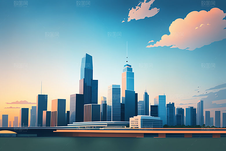 城市摩天大楼简约插画