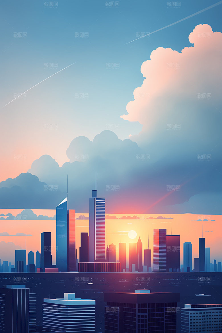 城市楼房艺术插画