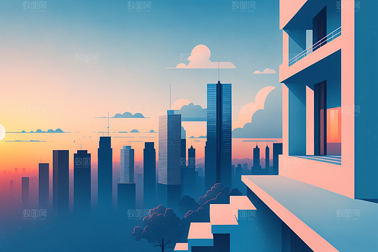 城市都市摩天大楼插画
