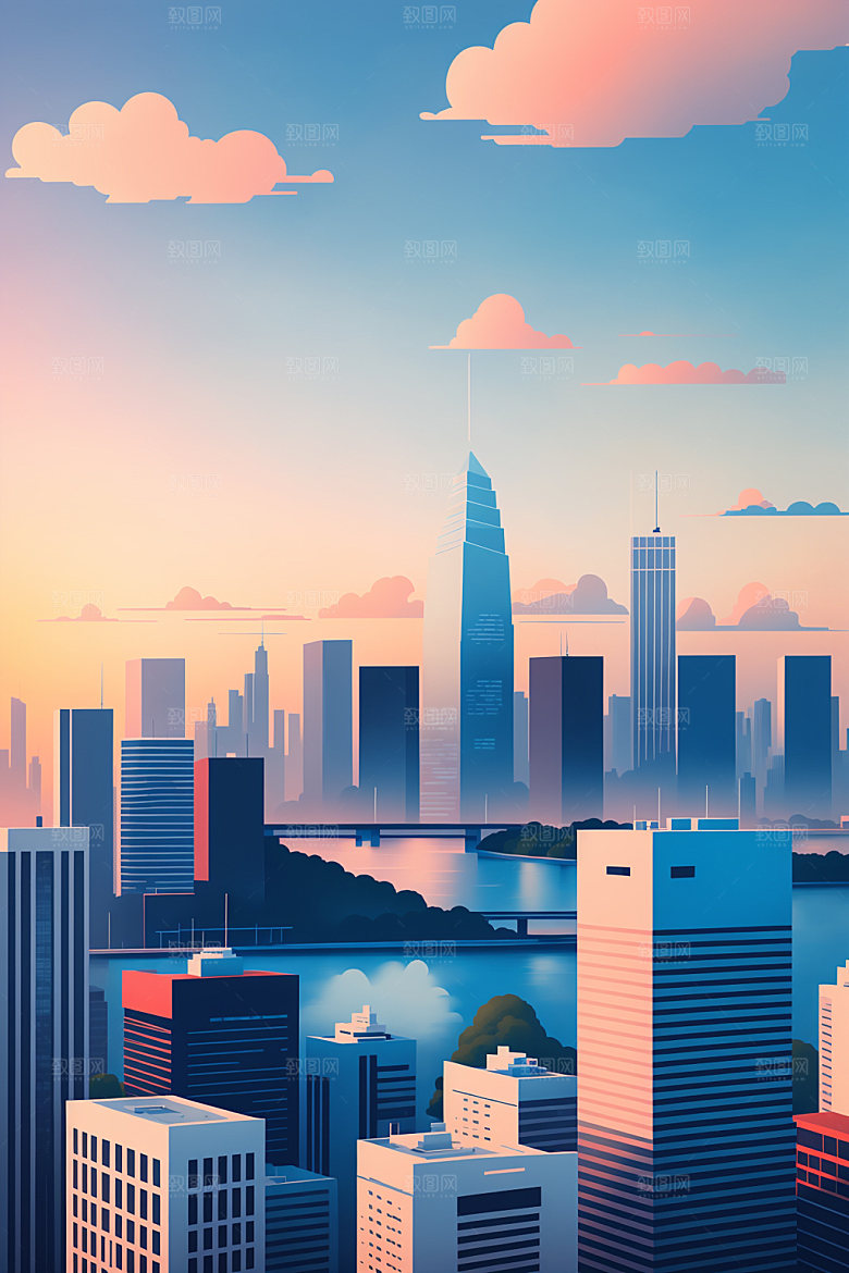 城市艺术楼房插画