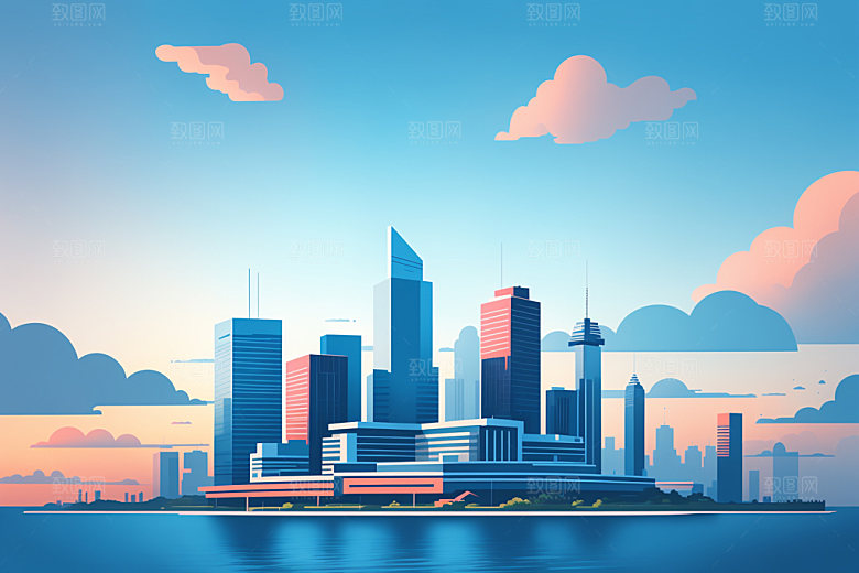 城市都市美式插画
