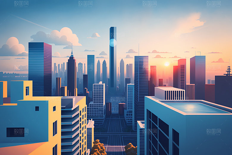城市都市大厦插画