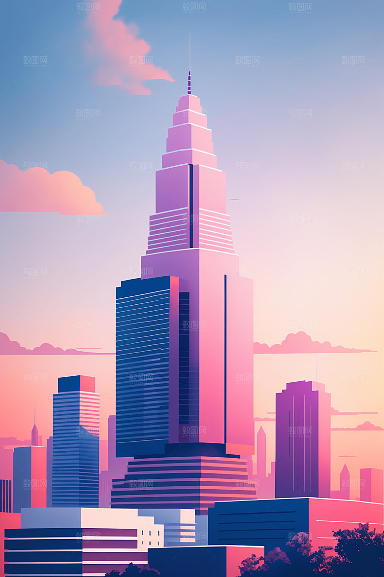 城市摩天大楼楼房插画