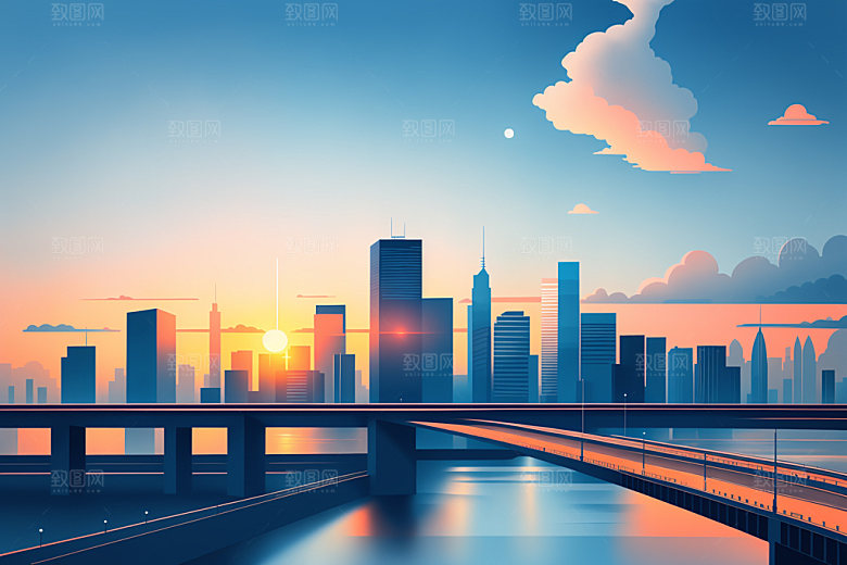 城市地标摩天大楼插画