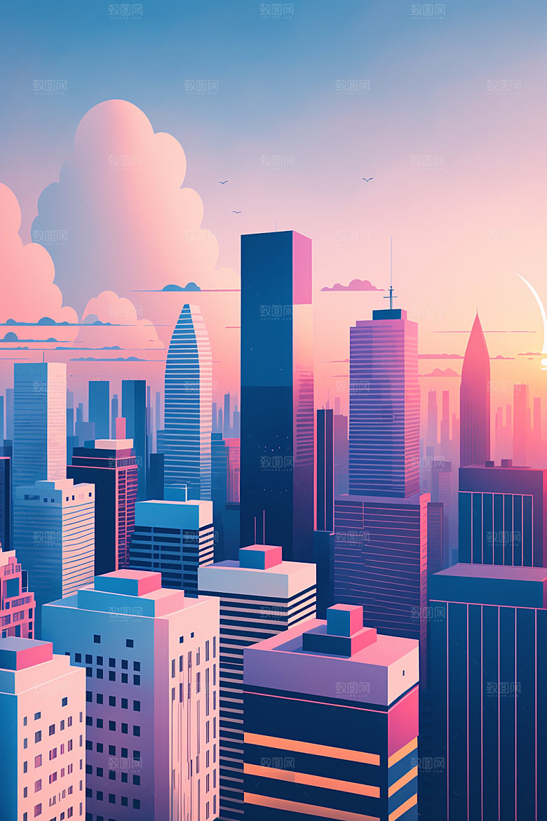 城市大厦楼房插画