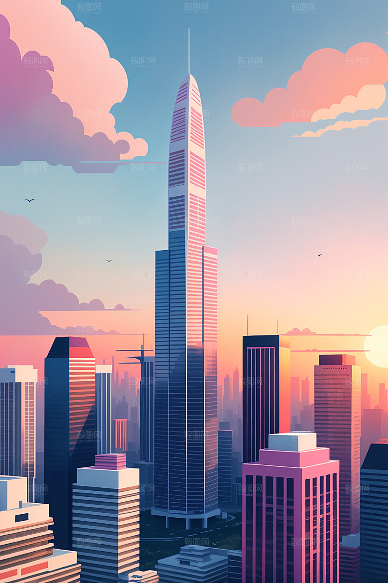 城市楼房大厦插画