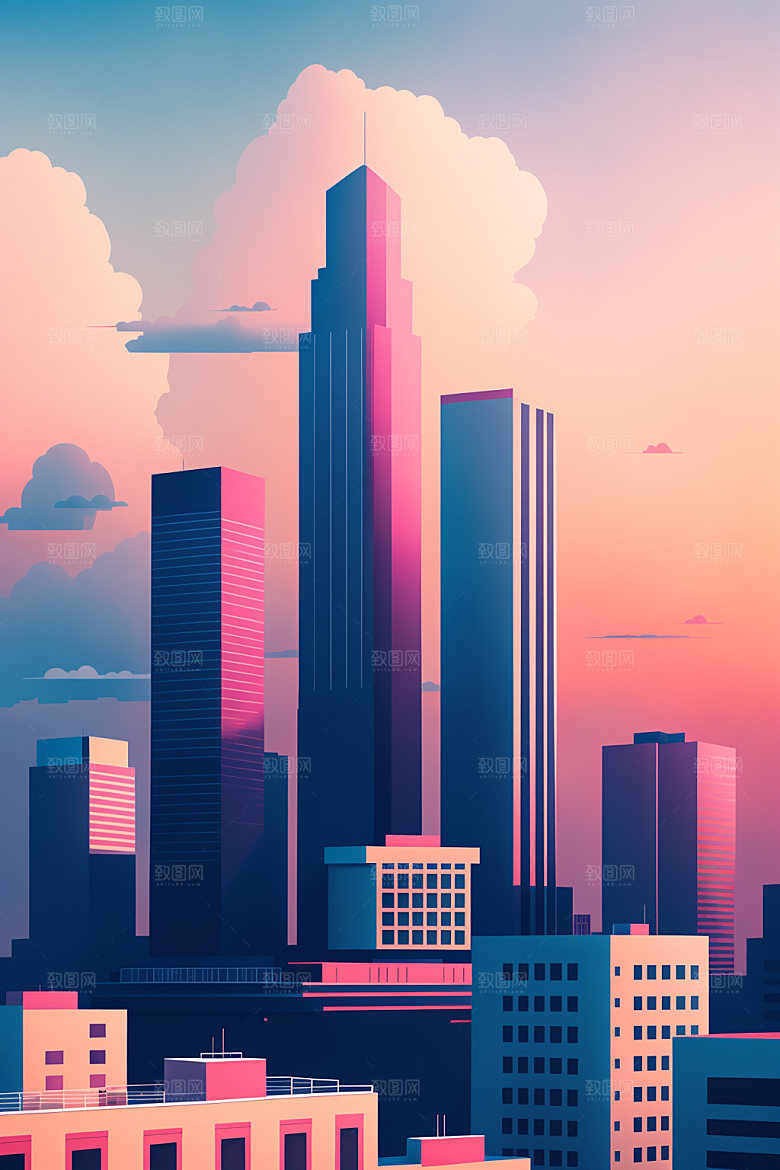 城市地标楼房插画
