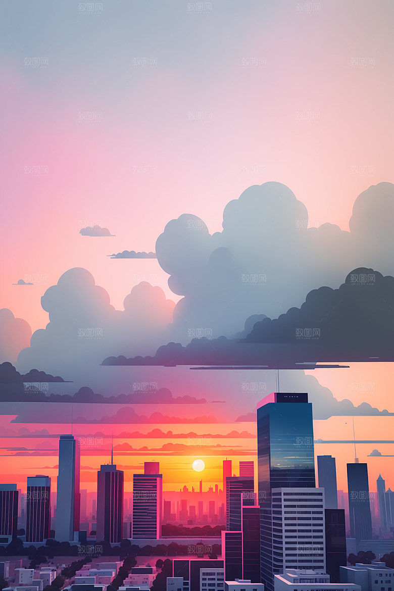 城市大厦摩天大楼插画