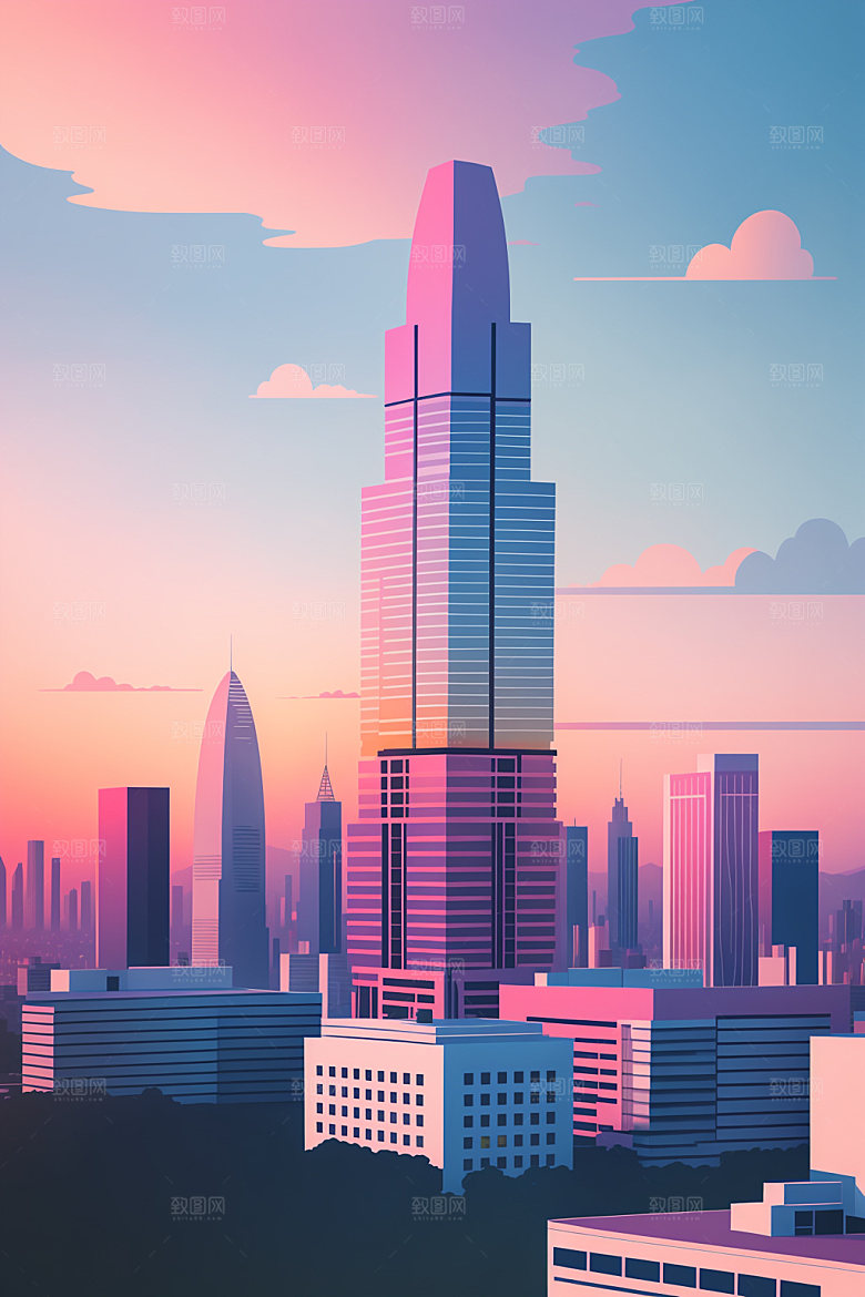 城市简约摩天大楼插画