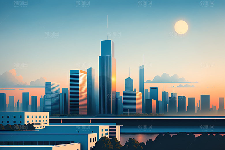 城市大厦楼房插画