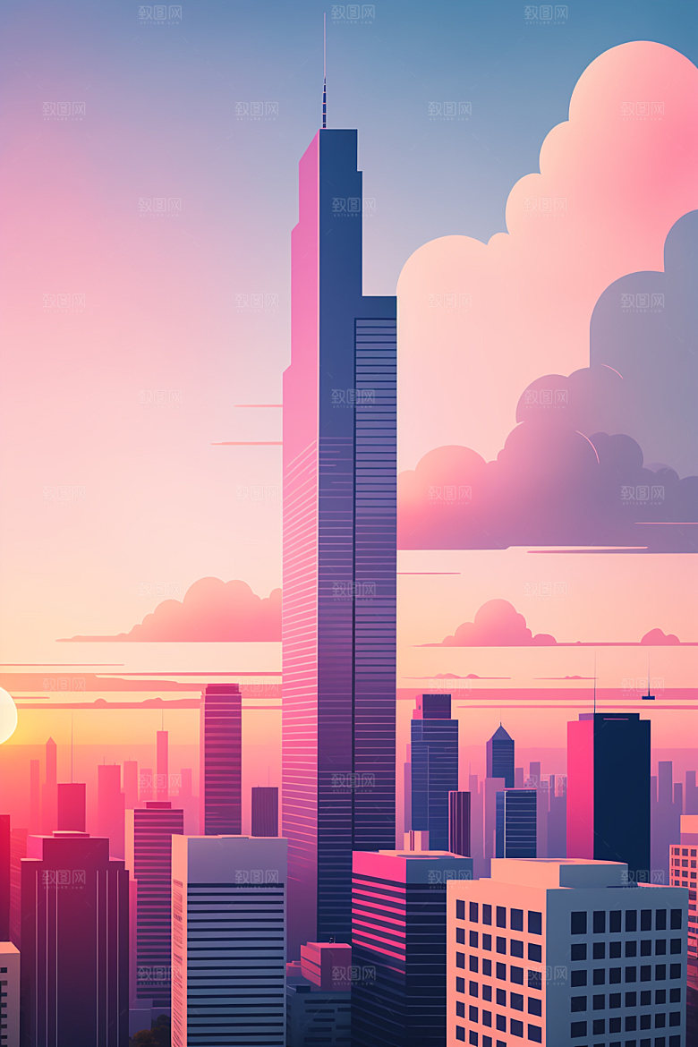 城市楼房地标插画