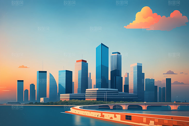 城市楼房艺术插画