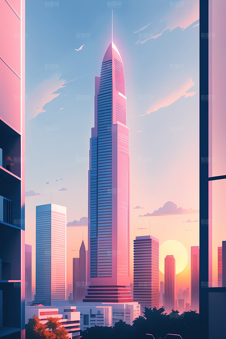 城市摩天大楼都市插画