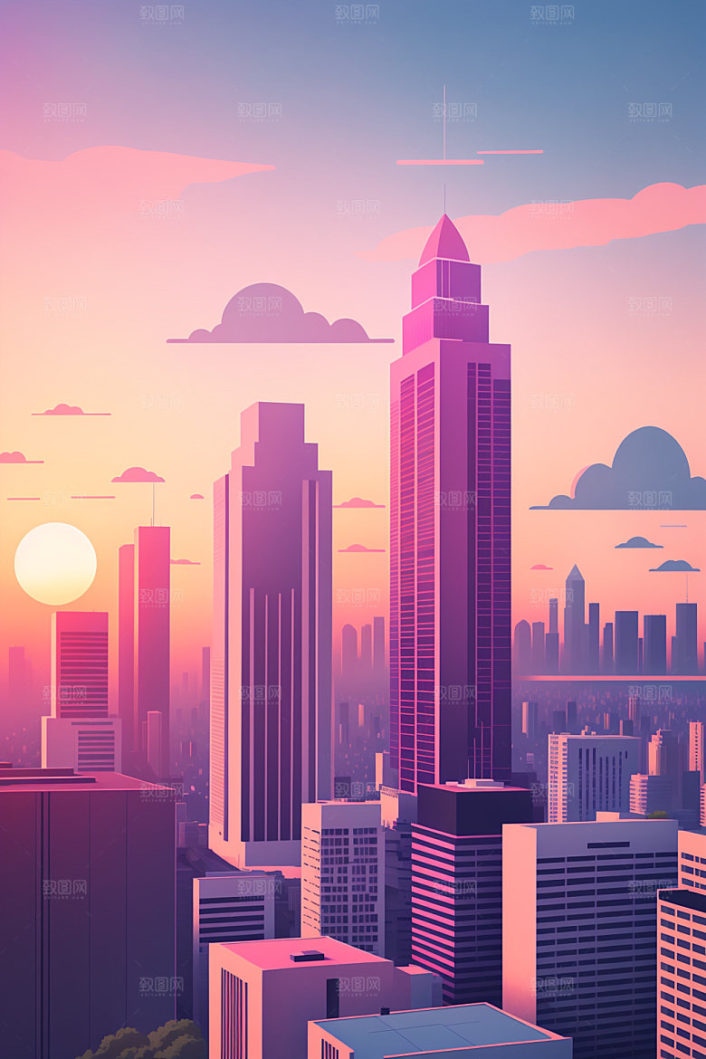 城市简约美式插画