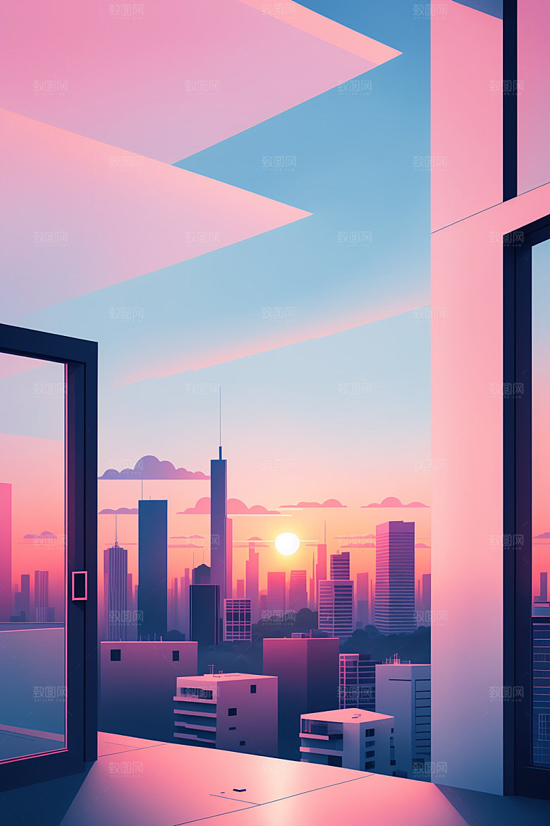 城市地标简约插画