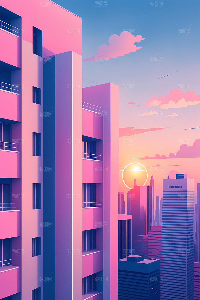 城市大厦简约插画