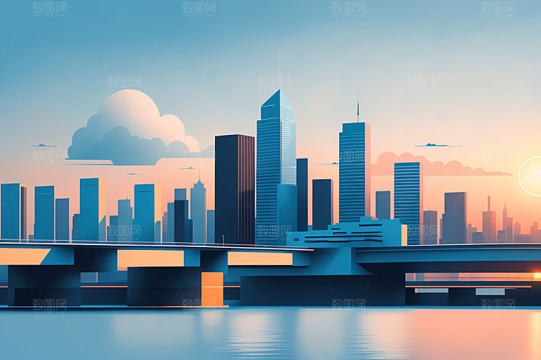 城市简约摩天大楼插画