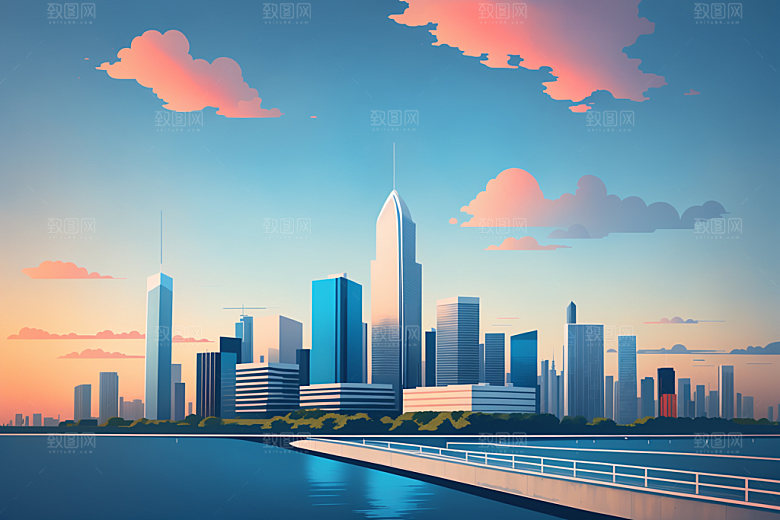 城市简约地标插画