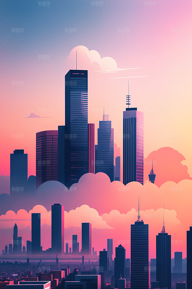 城市大厦摩天大楼插画