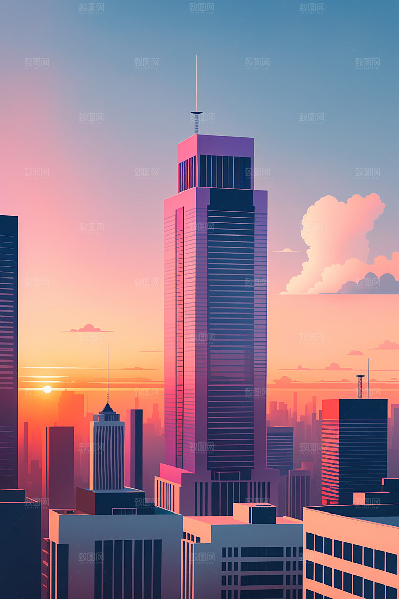 城市简约美式插画