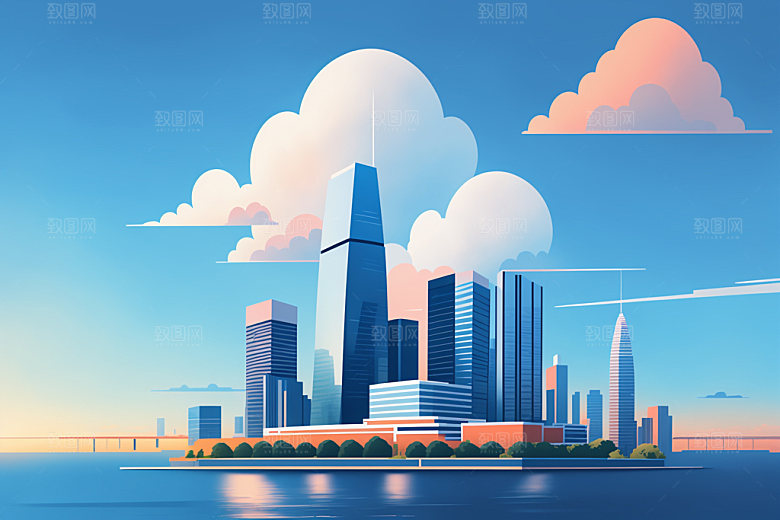城市大厦简约插画