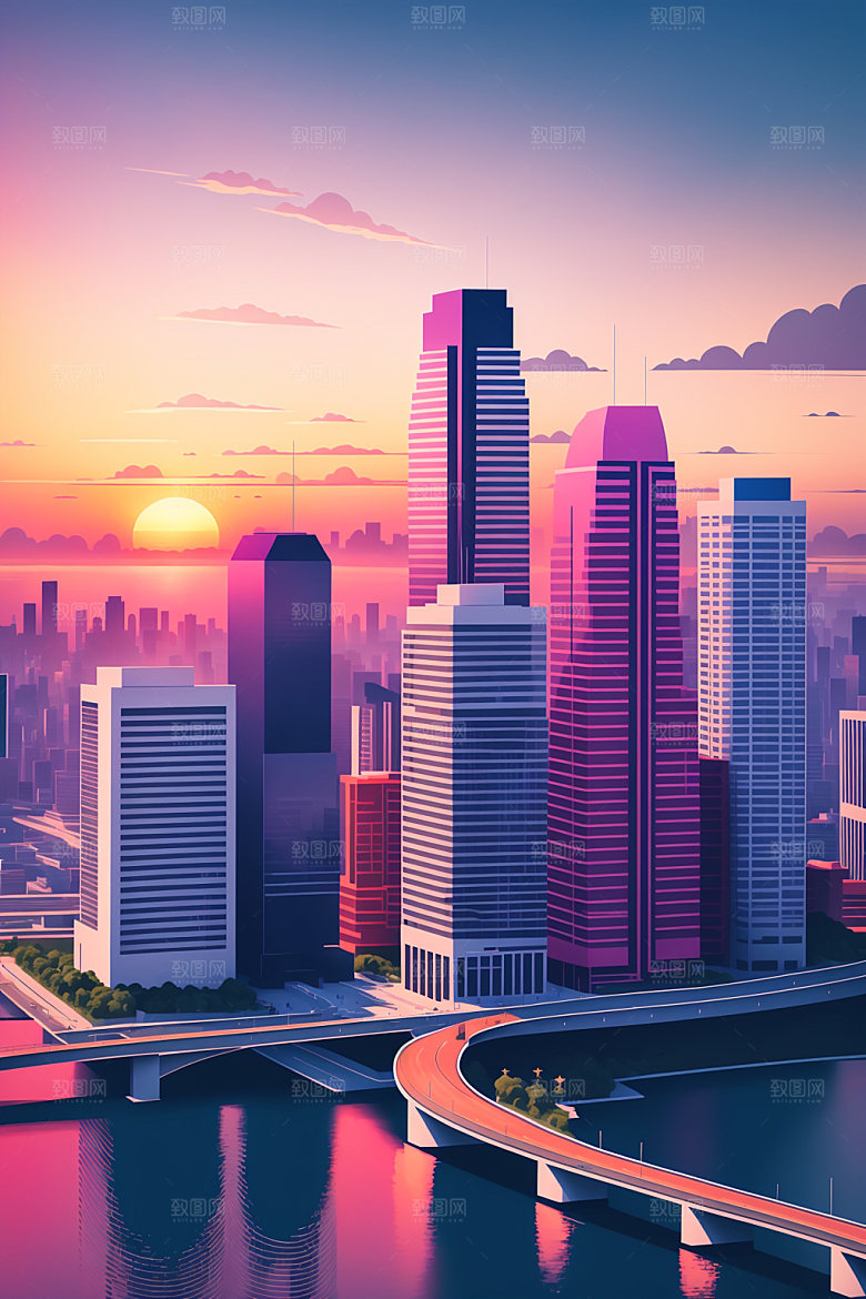 城市楼房都市插画
