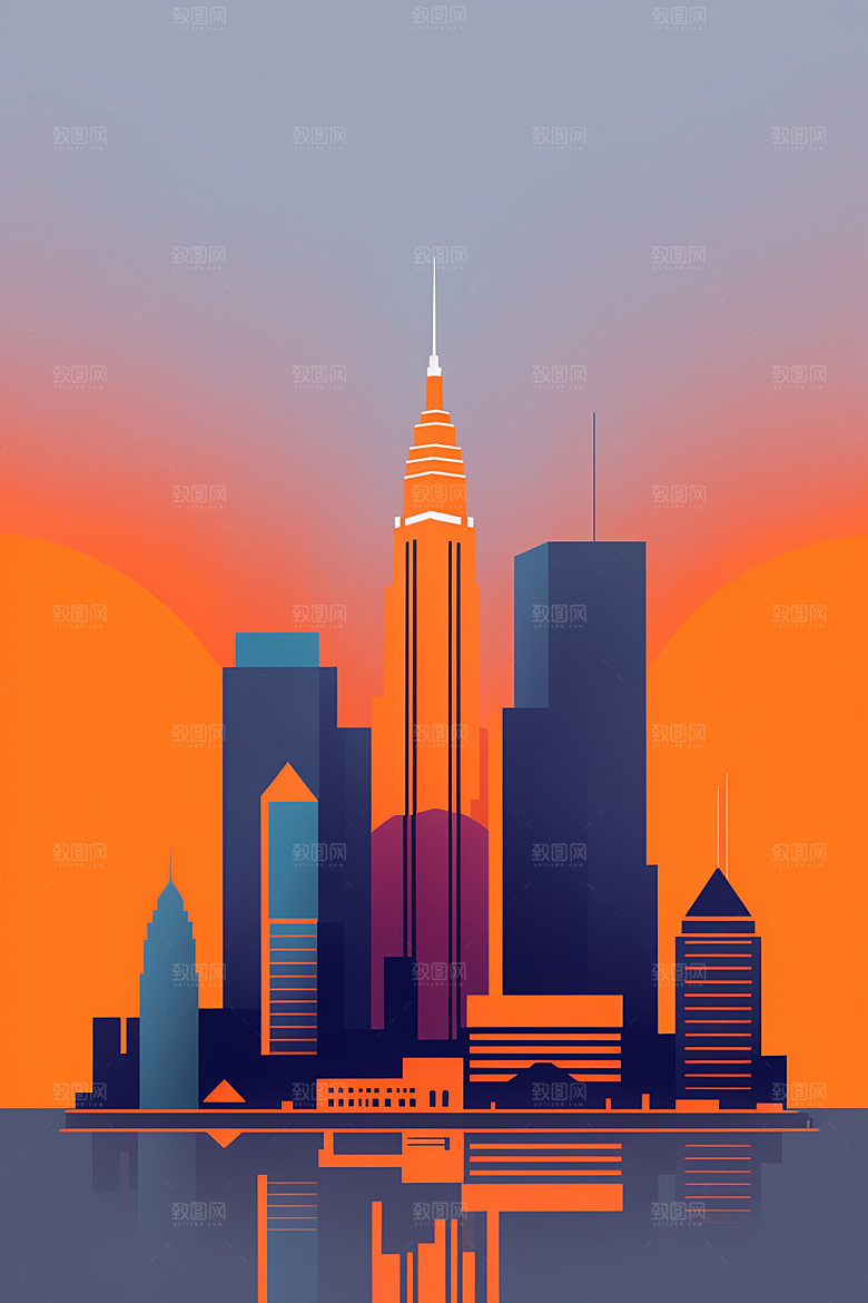 城市摩天大楼大厦插画
